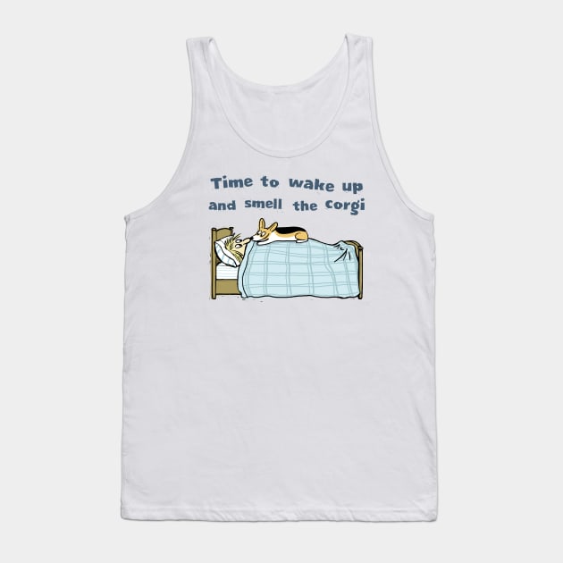 Cute Corgi Cartoon | Wake Up and Smell the Corgi Tank Top by Coffee Squirrel